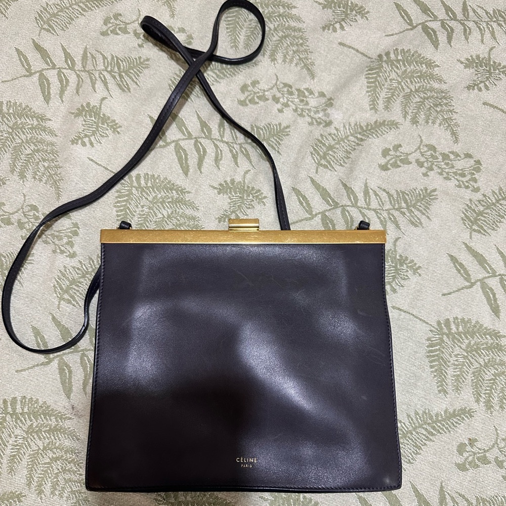 Celine clasp shoulder bag mini burgandy.